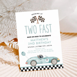 Invitation Deux Anniversaire de Voiture de Course Bleue Rapid