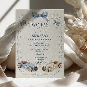 Invitation Deux Anniversaire Rapide Bleu Ruban de Course
