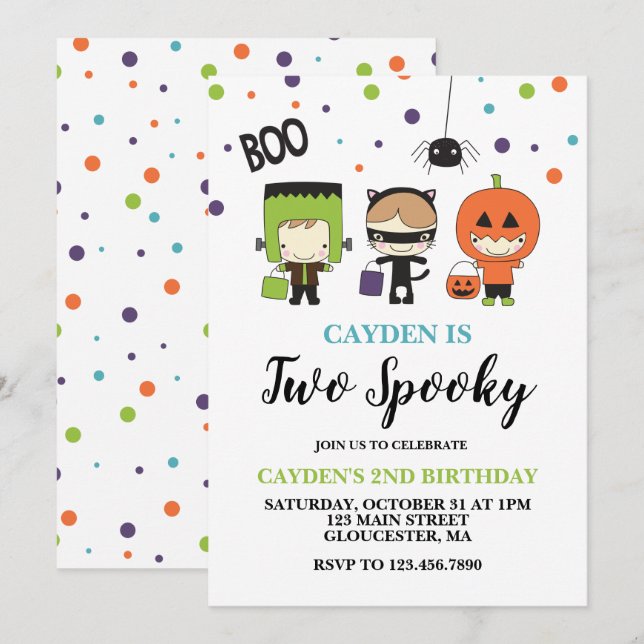 Invitation Deux Anniversaires de enfants Éffrayants d'Hallowe (Devant / Derrière)