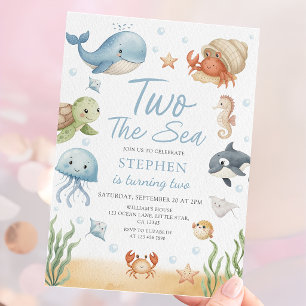 Invitation Deux ans la mer se tourne deux animaux de l'océan 