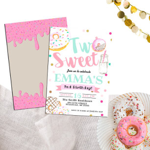 Invitation Deux Aquarelle Douce Donut 2e Anniversaire