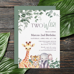 Invitation Deux Aquarelles Sauvages Safari Animaux Deuxième a