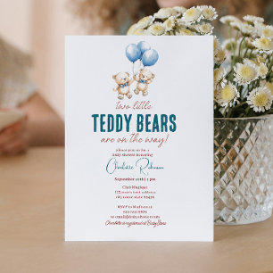 Invitation Deux Baby showers jumeaux Nounours