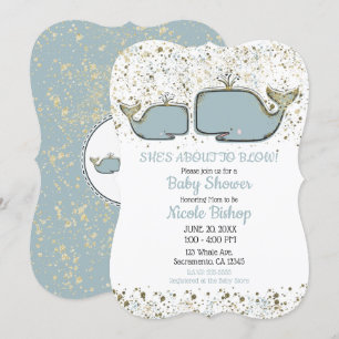 Invitation Deux baleines de mer Baby shower Boutique Blue & G