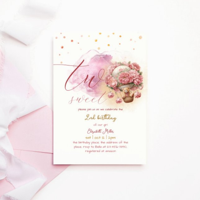Invitation Deux Ballons Sucrés Enchantant fille 2e anniversai (Créateur téléchargé)