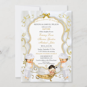 Invitation Deux bébés garçons et fille Baptême Christening Go