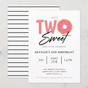 Invitation Deux beignets roses douces fête du 2e anniversaire