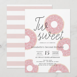 Invitation Deux beignets roses douces fille 2e anniversaire