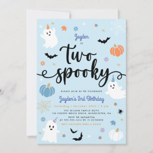 Invitation Deux Blue Éffrayant Halloween Cute Ghost 2e annive