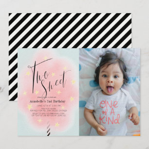 Invitation Deux bonbons en coton rose doux 2e anniversaire Ph