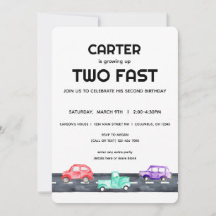 Invitation Deux Camion de Course Rapide 2ème Anniversaire Gar