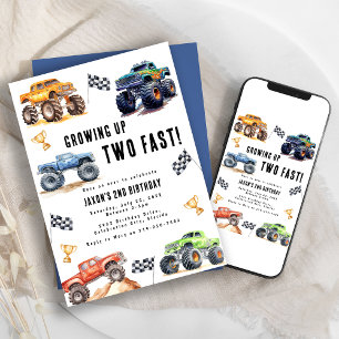 Invitation Deux Camions Monstres Rapides Fête d'anniversaire