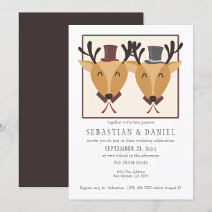 Invitation Deux Cerfs Hommes Dans Les Chapeaux Supérieurs Mar