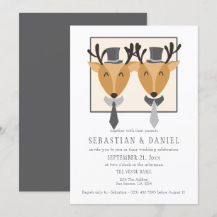 Invitation Deux Cerfs Hommes En Cravate Et Chapeaux Haut Mari
