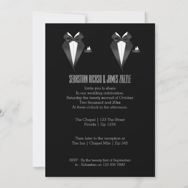 Invitation Deux chambres Bow Cravate Tuxedo Mariage (Devant)