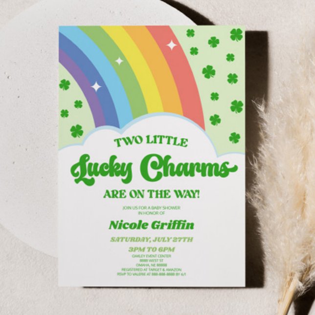 Invitation Deux charmes chanceux Rainbow Clover Twins Baby sh (Créateur téléchargé)