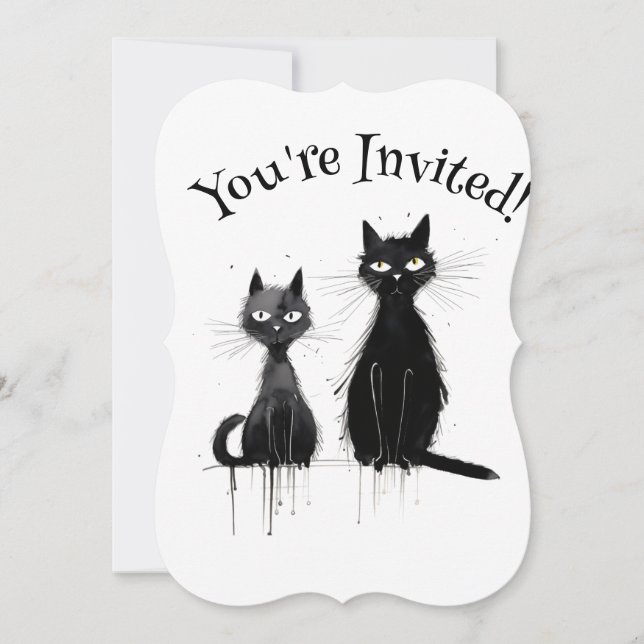 Invitation Deux chats noirs fête d'Halloween (Devant)
