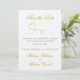 Invitation Deux Coeurs d'or Élégant minimal Enregistrer la