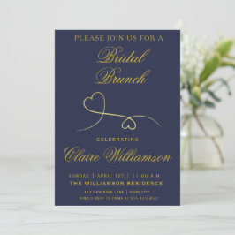 Invitation Deux Coeurs d'or Marine Blue Bridal Brunch Invitat