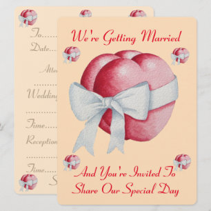 Invitation deux coeurs rouges attachés avec un mariage arc bl