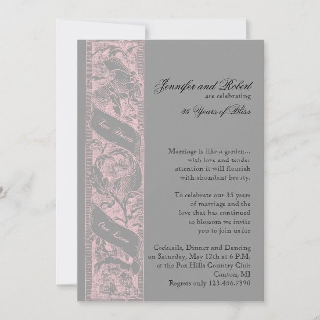 Invitation Deux cœurs un amour anniversaire de mariage (Devant)