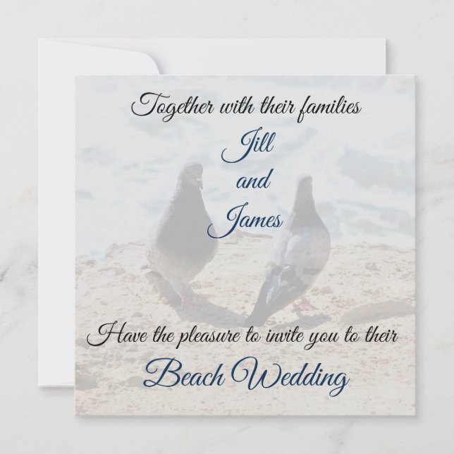 Invitation Deux colombes par le mariage de plage d'impression (Devant)