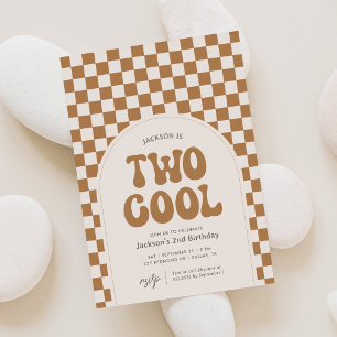 Invitation Deux Cool Mustard Retro Checker 2e anniversaire