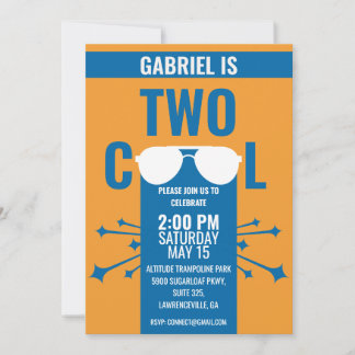Invitation Deux Cool Orange Bleu Deuxième Anniversaire