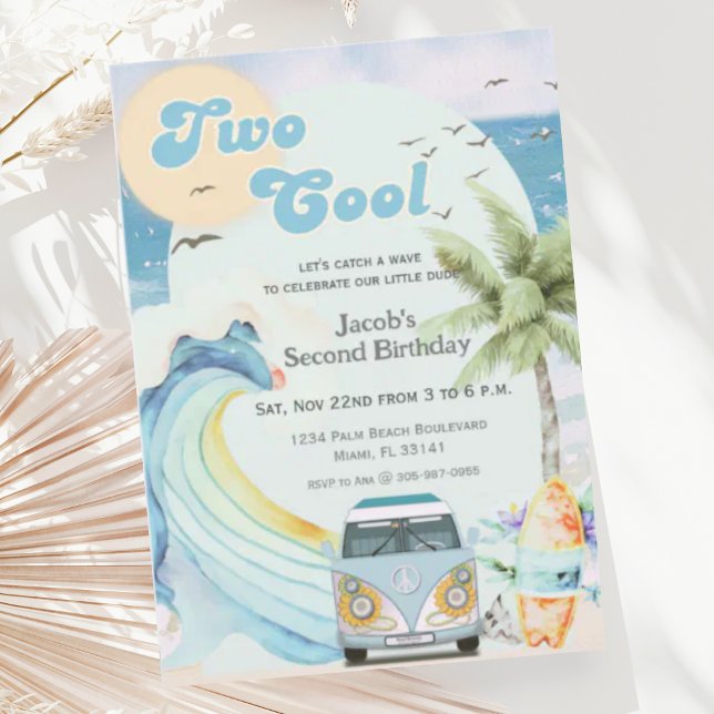 Invitation Deux Cool Surf Beach Retro Surfing Deuxième annive (Créateur téléchargé)