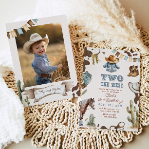 Invitation Deux cowboy Ouest 2e photo fête d'anniversaire