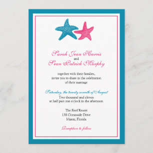 Invitation Deux crapets d'étoiles de mer et Mariage rose