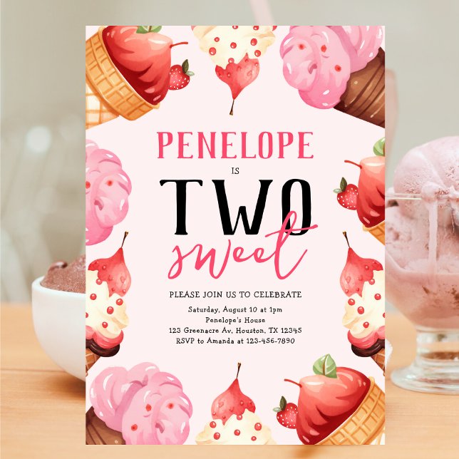 Invitation Deux crème glacée douce 2e fête d'anniversaire (Créateur téléchargé)