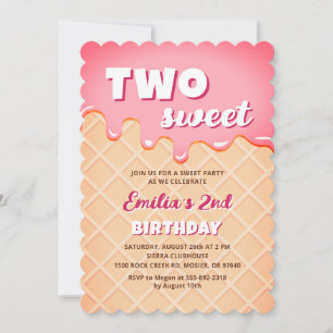 Invitation Deux crème glacée douce Fille d'été 2e fête d'anni