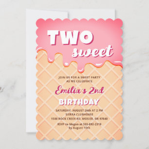 Invitation Deux crème glacée douce Fille d'été 2e fête d'anni