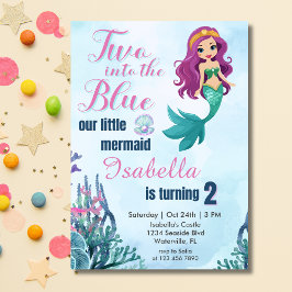 Invitation Deux dans le bleu Purpl Mermaid Girls 2e anniversa