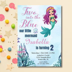 Invitation Deux dans le bleu Purpl Mermaid Girls 2e anniversa