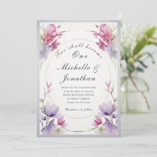 Invitation Deux Deviendront Un Mariage Floral Rose Lavande