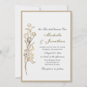 Invitation Deux deviennent une seule Fleurs d'or Mariage chré
