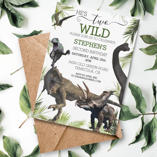 Invitation Deux Dinosaures Sauvages Tyrannosaurus Raptor Anni (Créateur téléchargé)