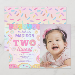 Invitation DEUX douces beignets arc-en-ciel Photo 2e annivers