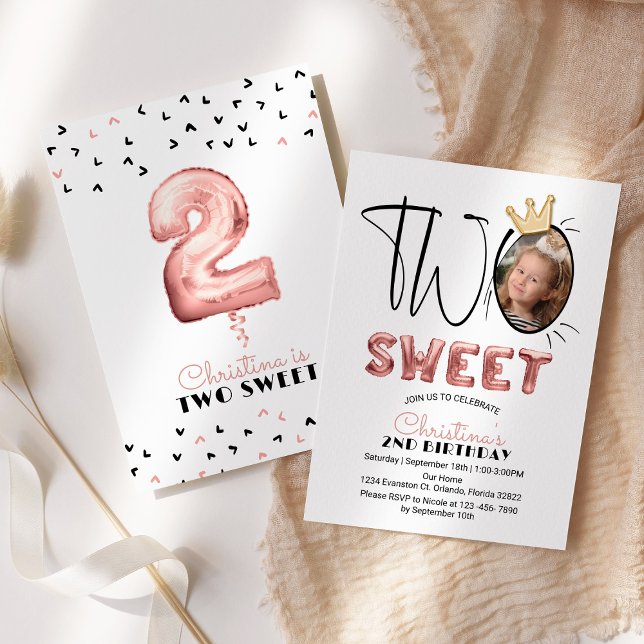 Invitation Deux doux 2e anniversaire fête mignonne ballons ph (Créateur téléchargé)