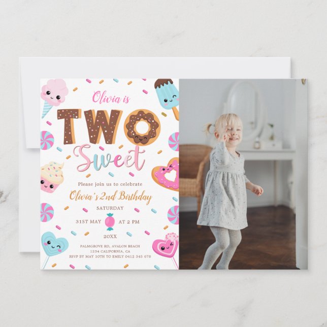 Invitation Deux doux anniversaire, 2e anniversaire Photo Girl (Devant)