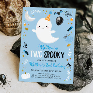 Invitation Deux Éffrayants Fantôme Bleu Halloween Anniversair