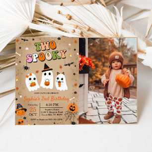 Invitation Deux Éffrayants Halloween Cute Ghost 2e anniversai