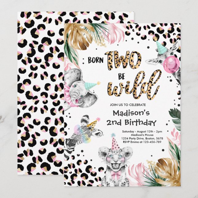 Invitation Deux Empreintes de léopard sauvages Safari Animaux (Devant / Derrière)