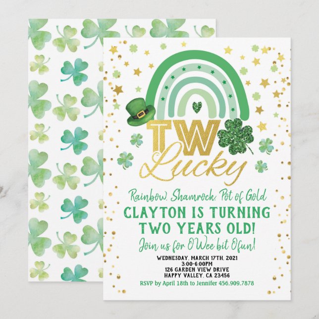 Invitation Deux enfants chanceux 2e anniversaire Saint Patric (Devant / Derrière)