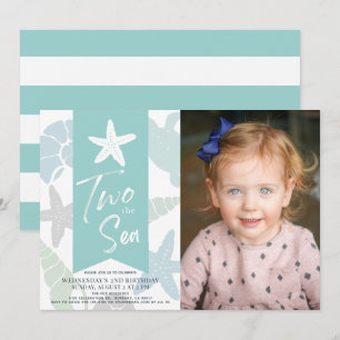 Invitation Deux étoiles de mer Turquoise 2e anniversaire Phot