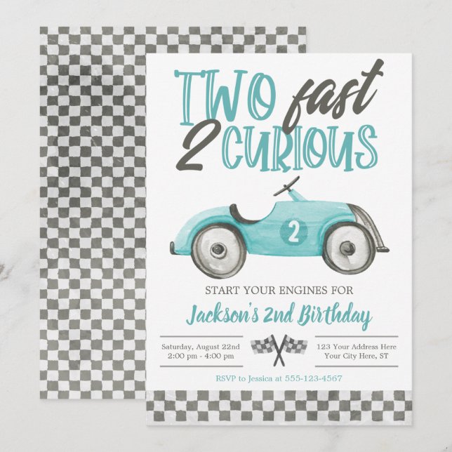 Invitation Deux Fast 2 Curious Birthday Invitation, Boy Racin (Devant / Derrière)