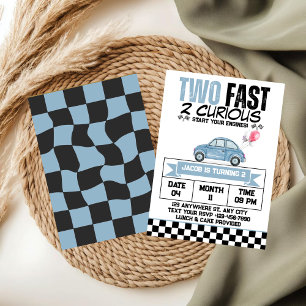 Invitation Deux Fast 2 Curious Blue Vintage Voiture Anniversa