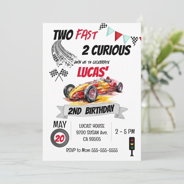 Invitation Deux Fast 2 Curious Red Race Car 2e anniversaire g (Debout devant)